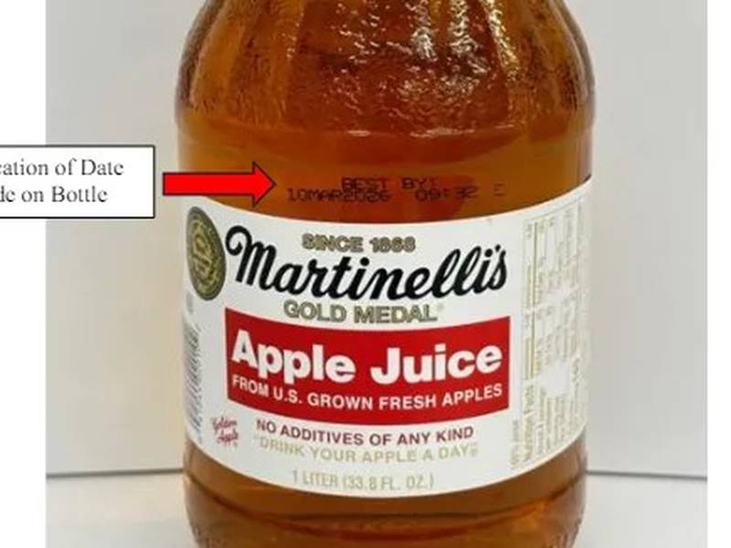 One-liter glass bottles of Martinelli’s Apple Juice is being recalled after Maryland officials found that one production lot had levels of inorganic arsenic that were above the U.S. Food and Drug Administration threshold for apple juice.