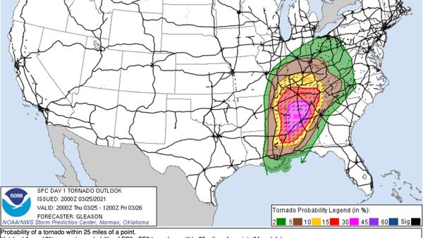 Big tornado threat in parts of the deep South again