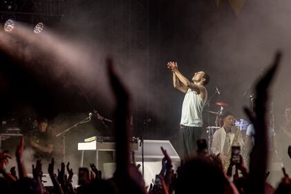 INDIO, CALIFORNIA - APRIL 13: Jack Antonoff of Bleachers performs at the Mojave Tent at the 2024 Coachella Valley Music and Arts Festival at Empire Polo Club on April 13, 2024 in Indio, California. (Photo by Emma McIntyre/Getty Images for Coachella)