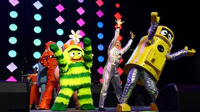 INDIO, CALIFORNIA - APRIL 12: (FOR EDITORIAL USE ONLY) Yo Gabba Gabba! performs at the Mojave Tent during the 2025 Coachella Valley Music and Arts Festival at Empire Polo Club on April 12, 2025 in Indio, California. (Photo by Arturo Holmes/Getty Images for Coachella)
