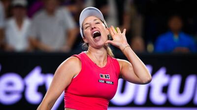 MELBOURNE, AUSTRALIA - JANUARY 16: Danielle Collins of the United States provokes the crowd after defeating Destanee Aiava of Australia in the second round on Day 5 of the 2025 Australian Open at Melbourne Park on January 16, 2025 in Melbourne, Australia (Photo by Robert Prange/Getty Images)